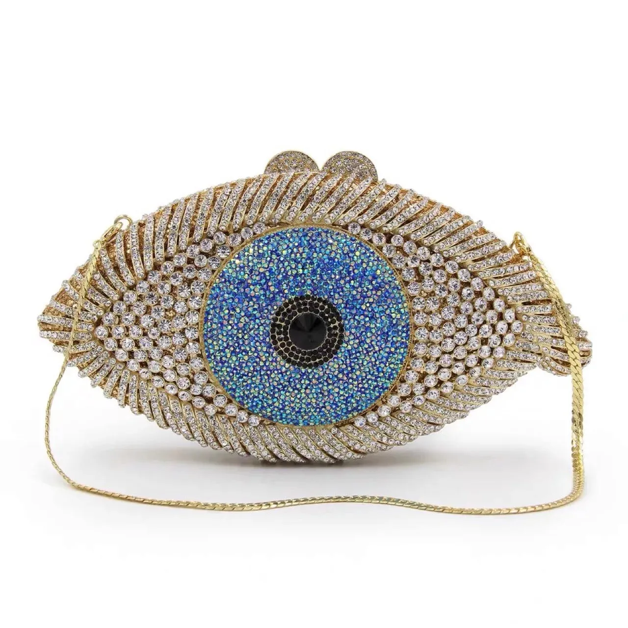 Handmade Gold Rhinestone Eye Clutch