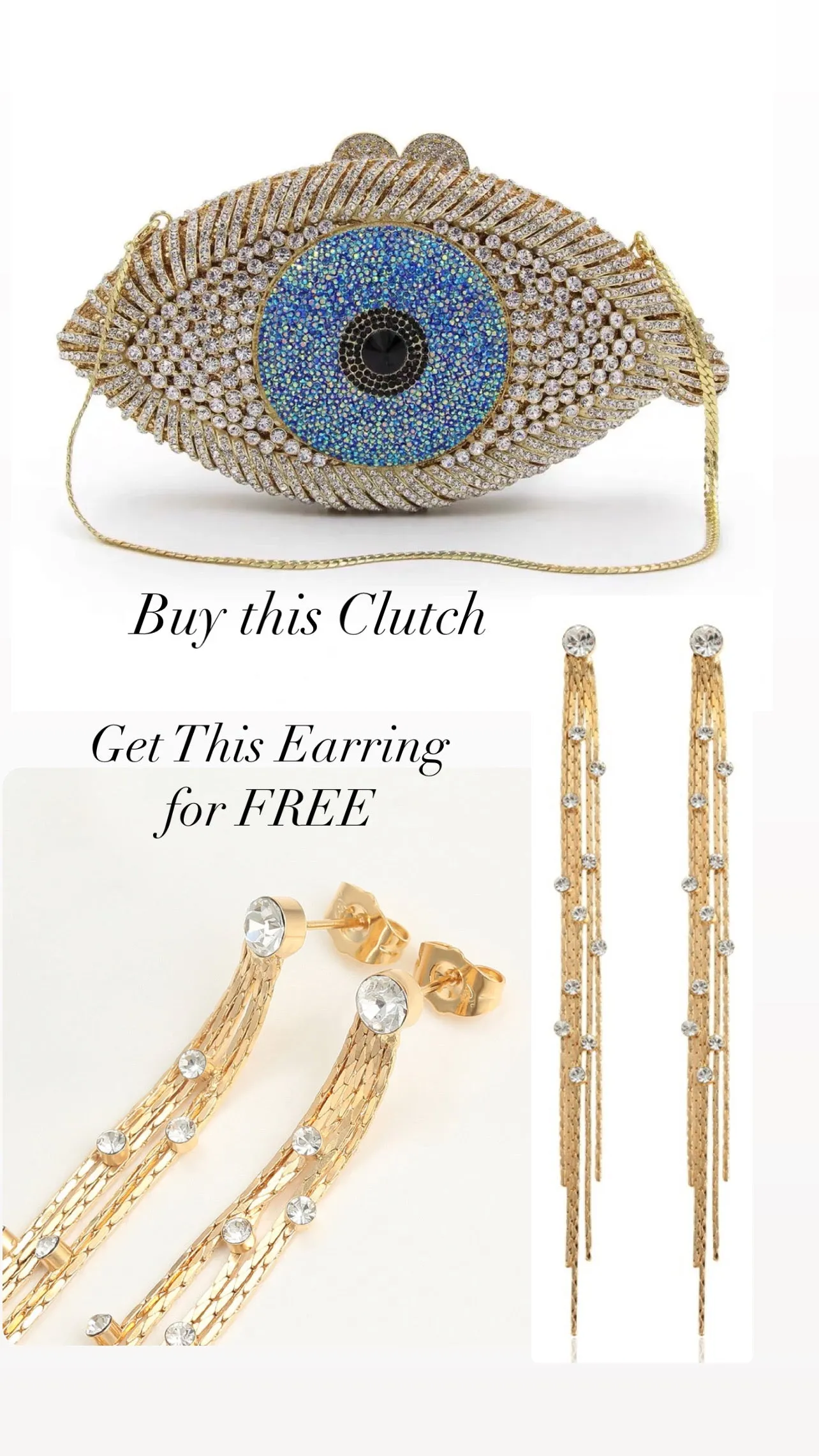 Handmade Gold Rhinestone Eye Clutch
