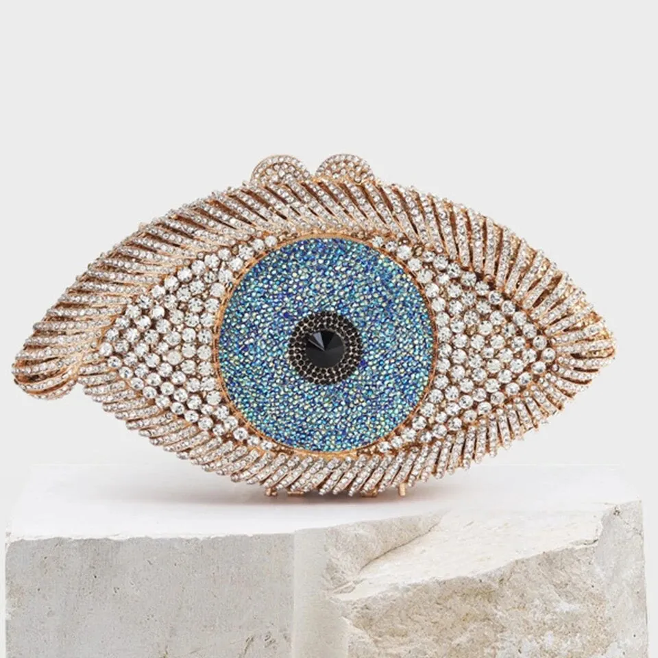 Handmade Gold Rhinestone Eye Clutch