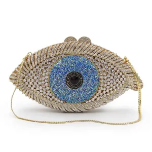Handmade Gold Rhinestone Eye Clutch