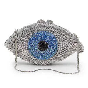Handmade Rhinestone Eye Clutch