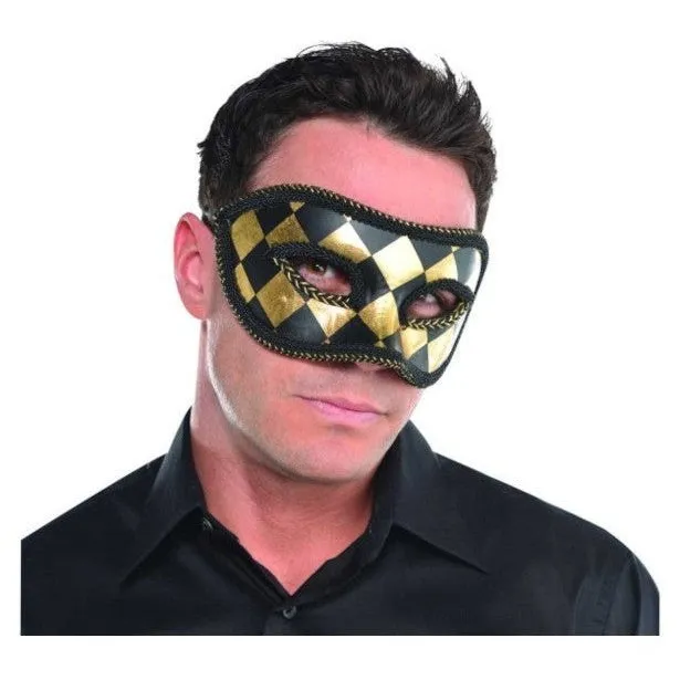 Harlequin Black And Gold Men's Mask