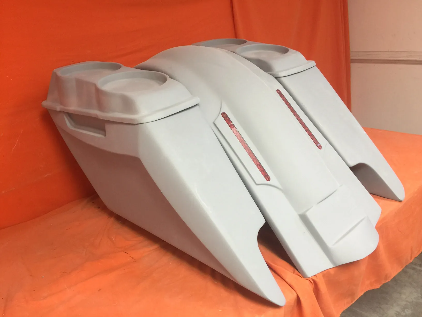 Harley Davidson 2014 - 2023  5" Fifty Five Extended Stretched Saddlebag LED Fender Kit Dual Cut Outs Dual 6.5" Speaker Lids