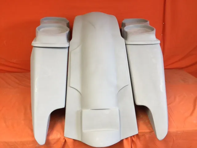 Harley Davidson 5" Fifty Five Extended Stretched Saddlebag Fender Kit - Dual Cut Outs Dual 6 x 9 Speaker Lids