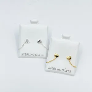 Heart Studs with Chain - Gold or Silver