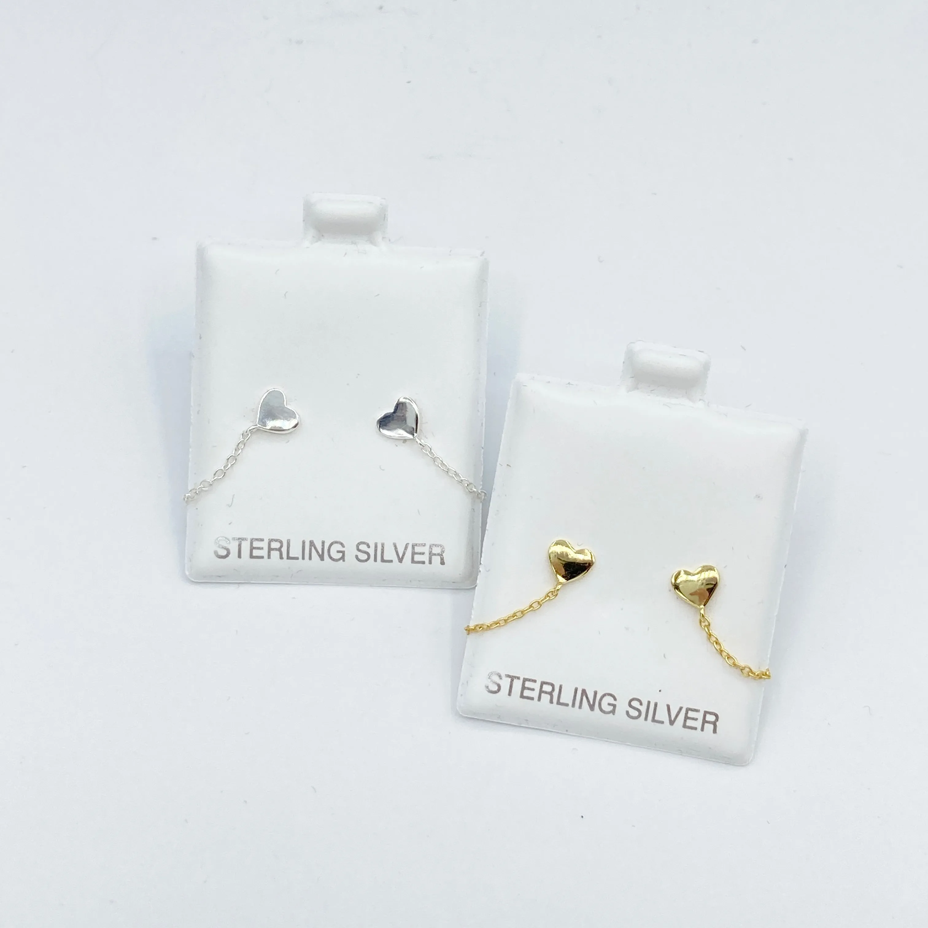 Heart Studs with Chain - Gold or Silver