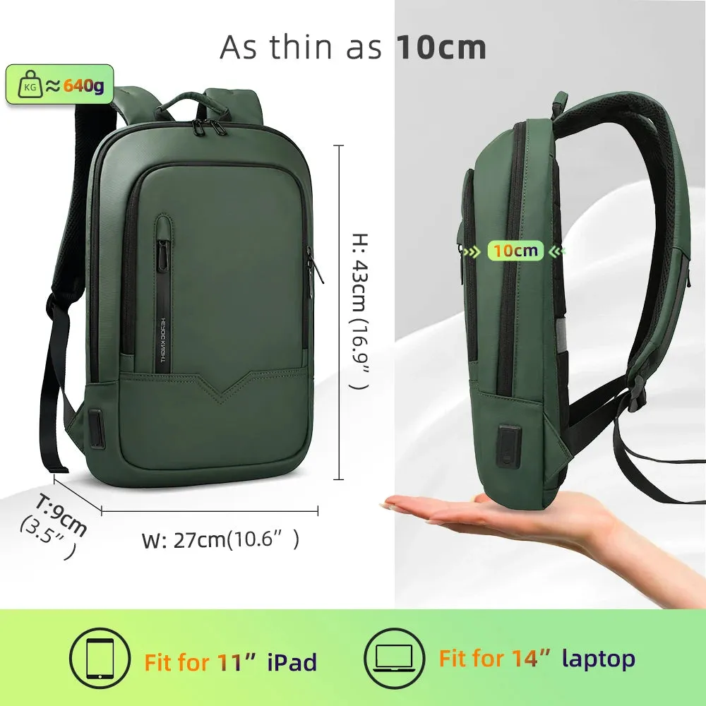 Heroic Knight Slim Business Backpack Men USB Port Multifunction Travel Backpack Waterproof 14" 15.6"Laptop Bag for Work College