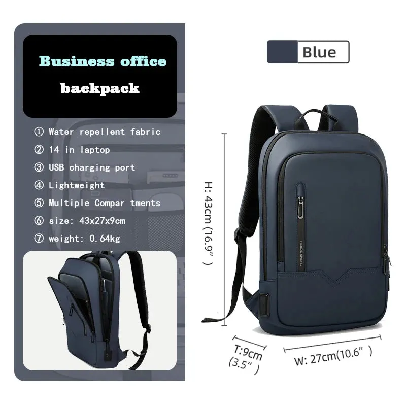 Heroic Knight Slim Business Backpack Men USB Port Multifunction Travel Backpack Waterproof 14" 15.6"Laptop Bag for Work College