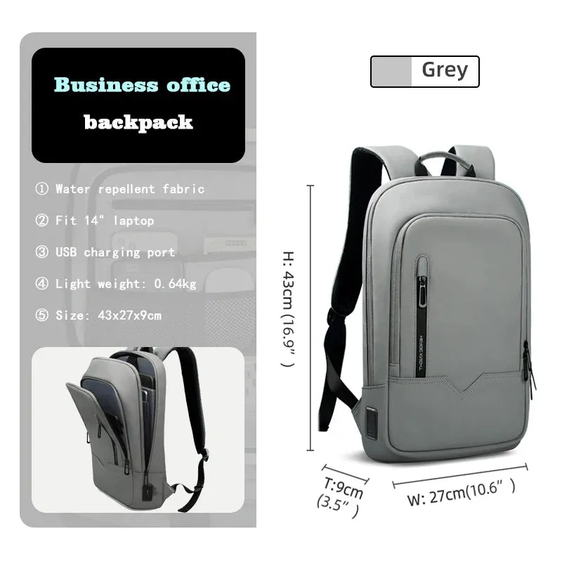 Heroic Knight Slim Business Backpack Men USB Port Multifunction Travel Backpack Waterproof 14" 15.6"Laptop Bag for Work College