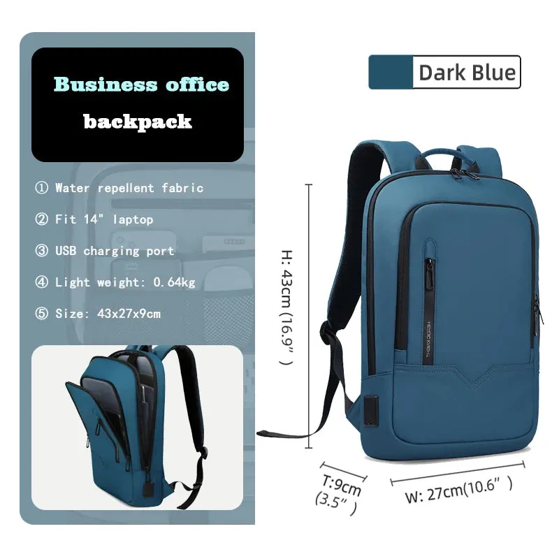 Heroic Knight Slim Business Backpack Men USB Port Multifunction Travel Backpack Waterproof 14" 15.6"Laptop Bag for Work College