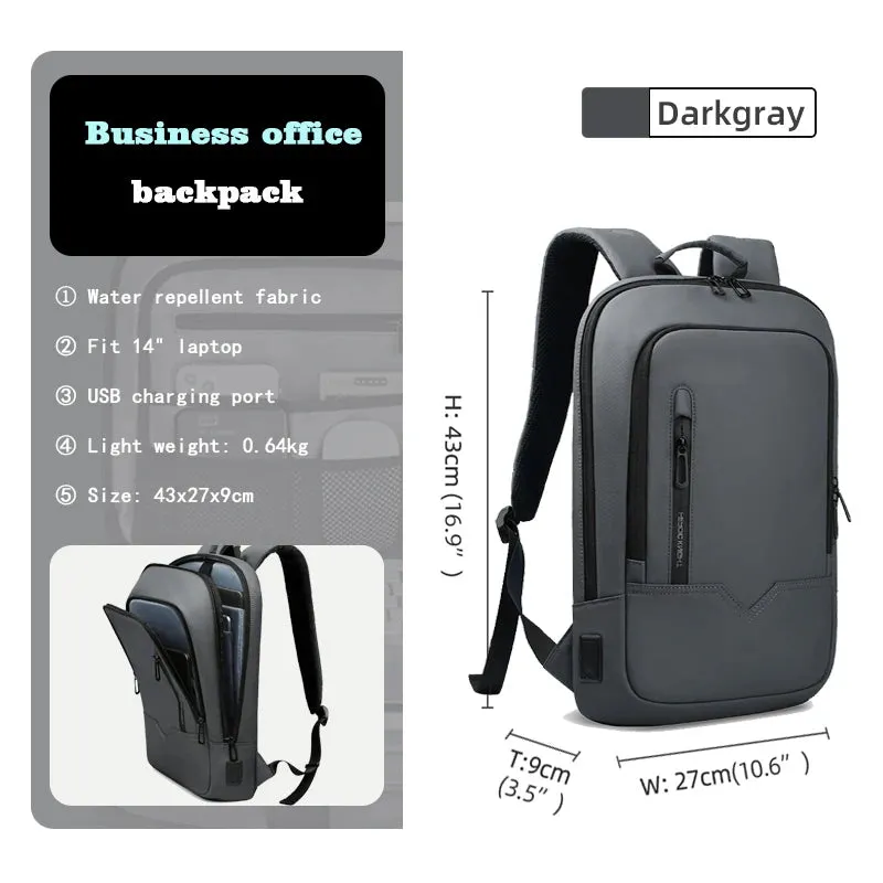 Heroic Knight Slim Business Backpack Men USB Port Multifunction Travel Backpack Waterproof 14" 15.6"Laptop Bag for Work College