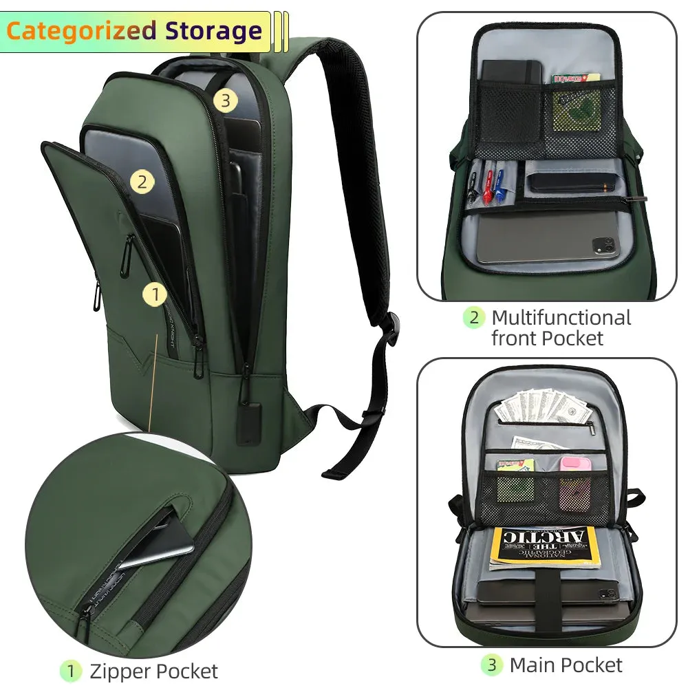 Heroic Knight Slim Business Backpack Men USB Port Multifunction Travel Backpack Waterproof 14" 15.6"Laptop Bag for Work College