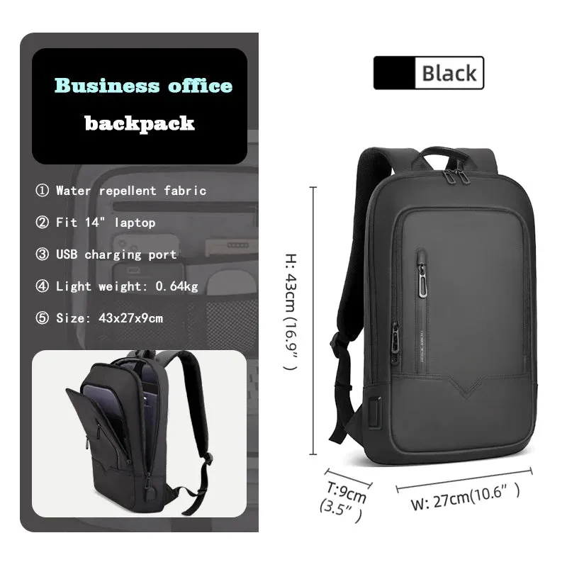 Heroic Knight Slim Business Backpack Men USB Port Multifunction Travel Backpack Waterproof 14" 15.6"Laptop Bag for Work College