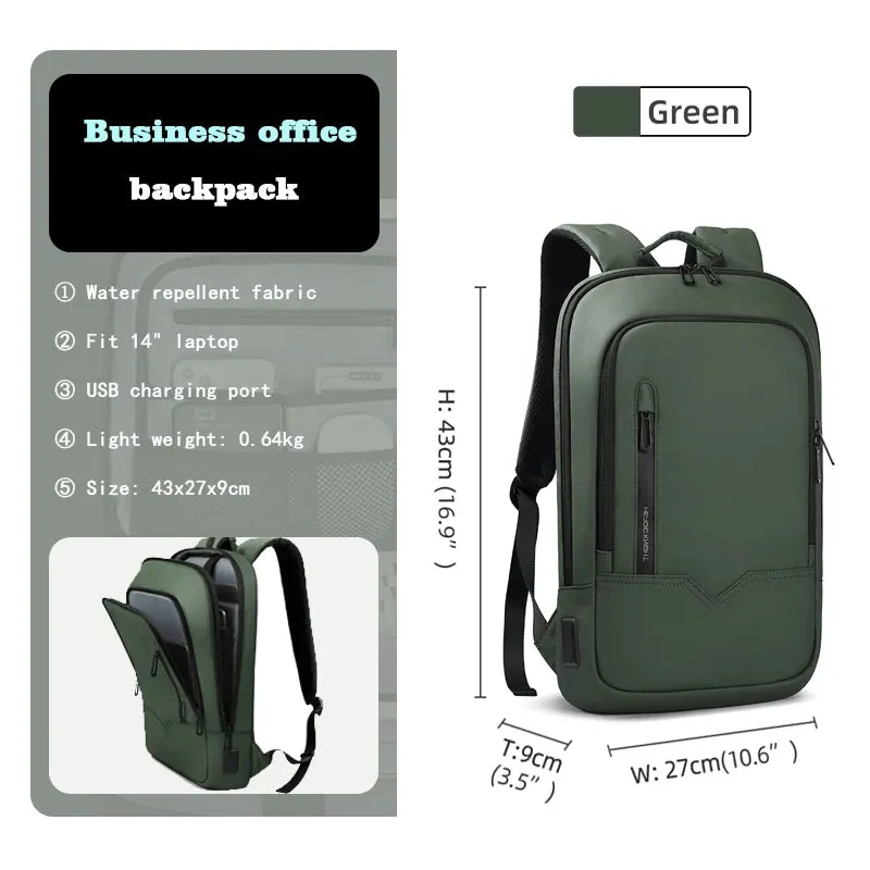 Heroic Knight Slim Business Backpack Men USB Port Multifunction Travel Backpack Waterproof 14" 15.6"Laptop Bag for Work College