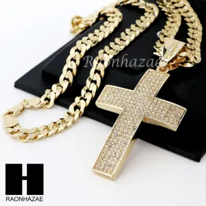 HIP HOP 2PAC CROSS PENDANT & DIAMOND CUT CUBAN LINK CHAIN NECKLACE N34