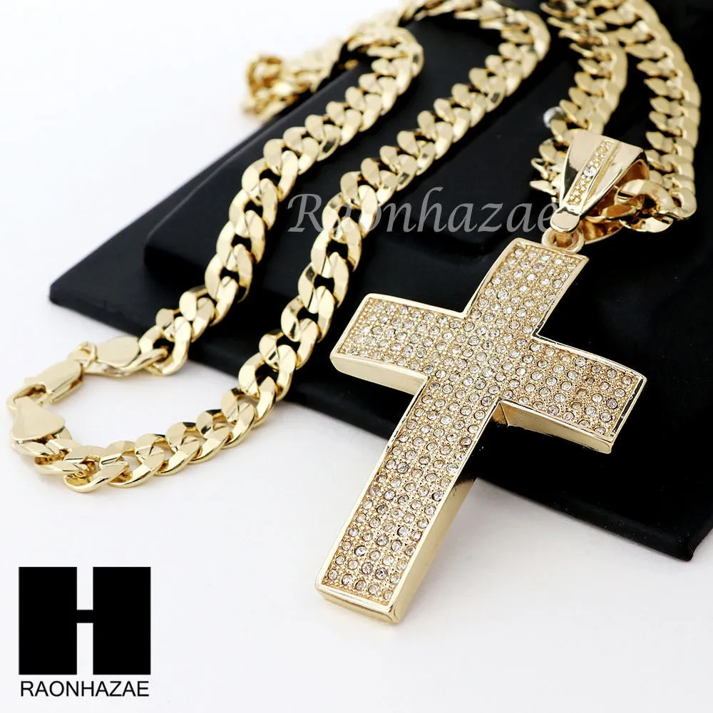 HIP HOP 2PAC CROSS PENDANT & DIAMOND CUT CUBAN LINK CHAIN NECKLACE N34