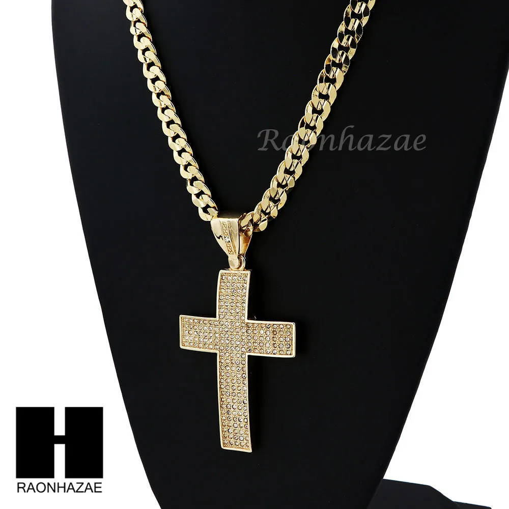 HIP HOP 2PAC CROSS PENDANT & DIAMOND CUT CUBAN LINK CHAIN NECKLACE N34