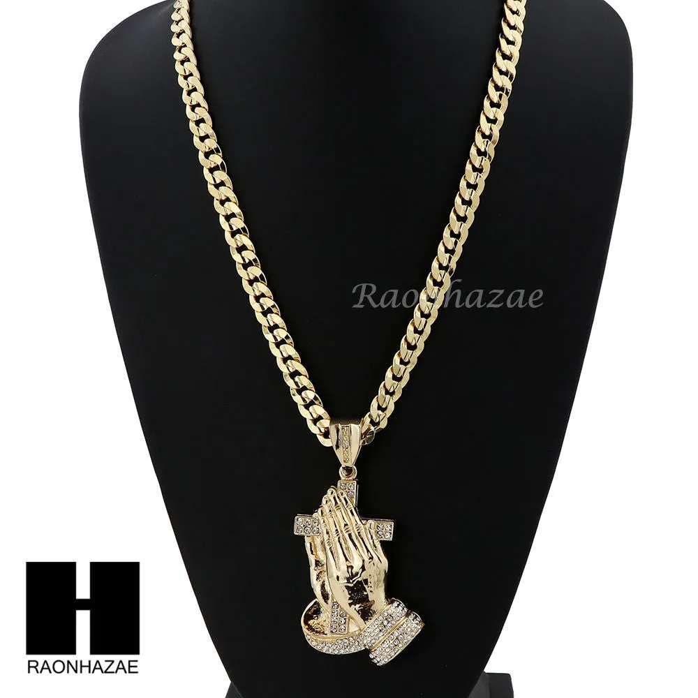 HIP HOP PRAYING HANDS PENDANT 20" 24" 30" CUBAN LINK CHAIN NECKLACE N37