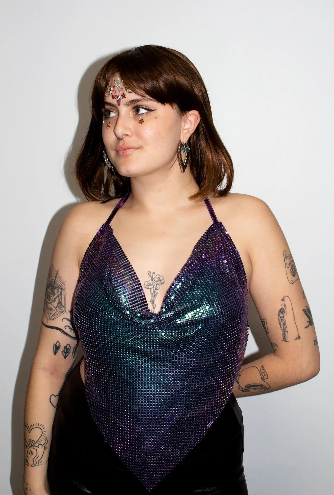 Iridescent Dark Purple Metal Mesh Top