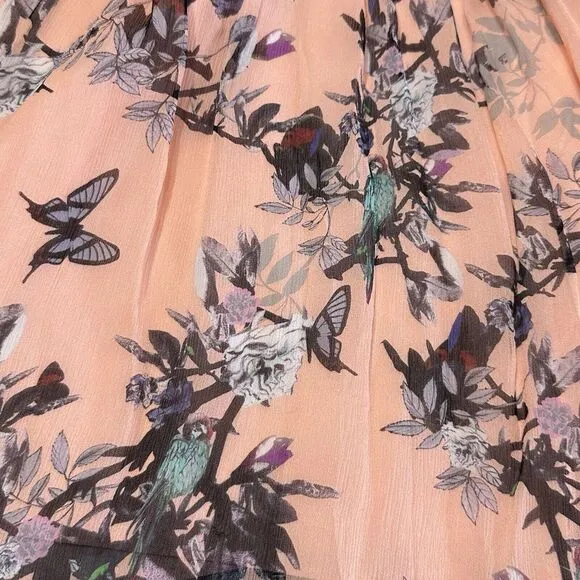 J. Crew 100% Silk Chiffon Arabelle Dress Womens 4 Peach Floral Butterfly Fairy