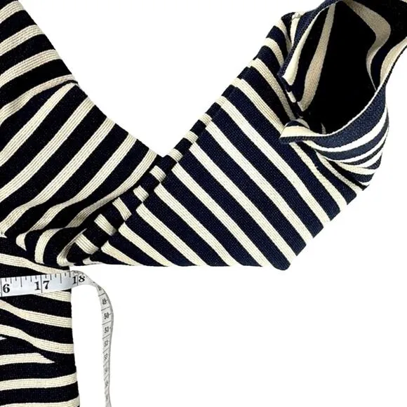J Crew NWT Navy Cream Striped Jeweled Embellished Neckline Sheath LS Dress Sz 2