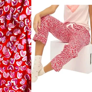 J Crew Pajama Bottoms WMNS S Red Hearts Cropped Print Cotton Valentines Love