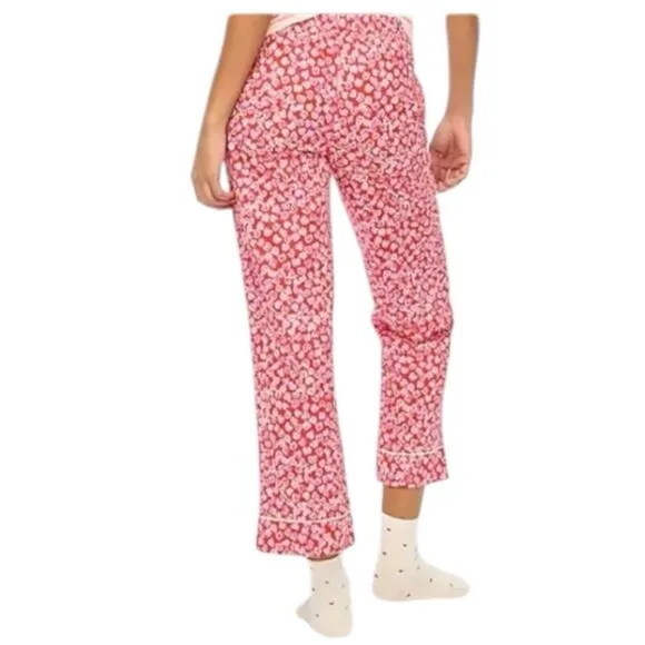 J Crew Pajama Bottoms WMNS S Red Hearts Cropped Print Cotton Valentines Love