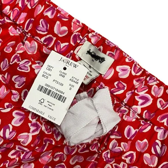 J Crew Pajama Bottoms WMNS S Red Hearts Cropped Print Cotton Valentines Love