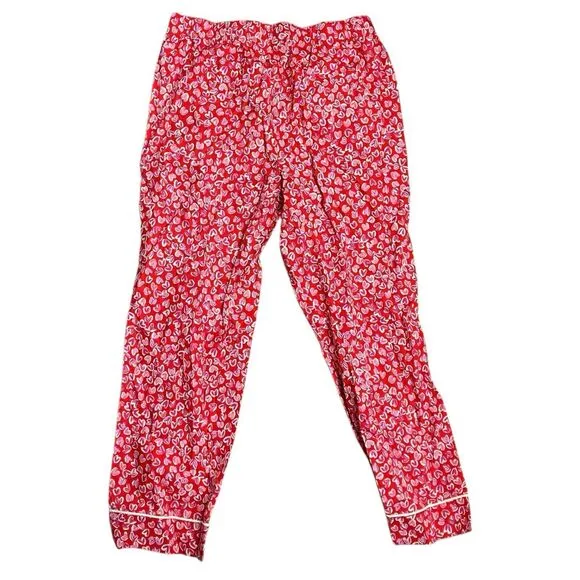 J Crew Pajama Bottoms WMNS S Red Hearts Cropped Print Cotton Valentines Love