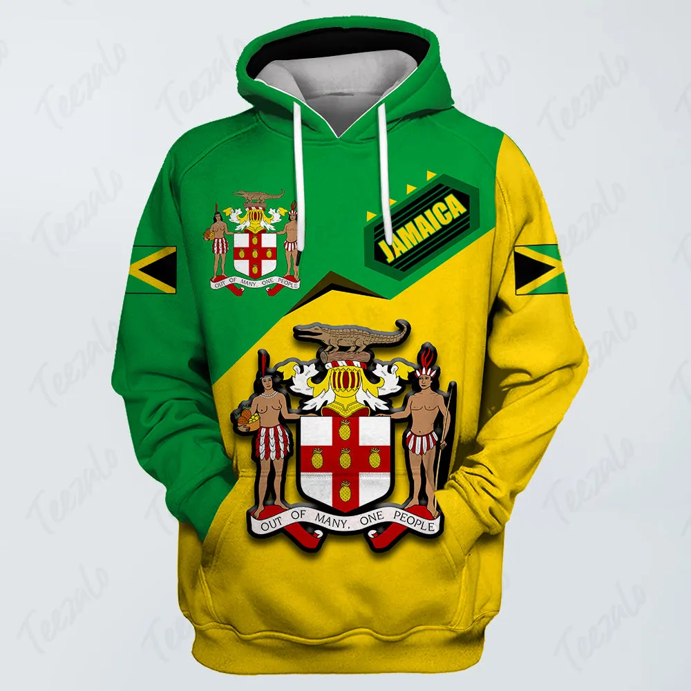Jamaica Flag Cover 3D Personalized Hoodie With Jamaica Coat of Arms
