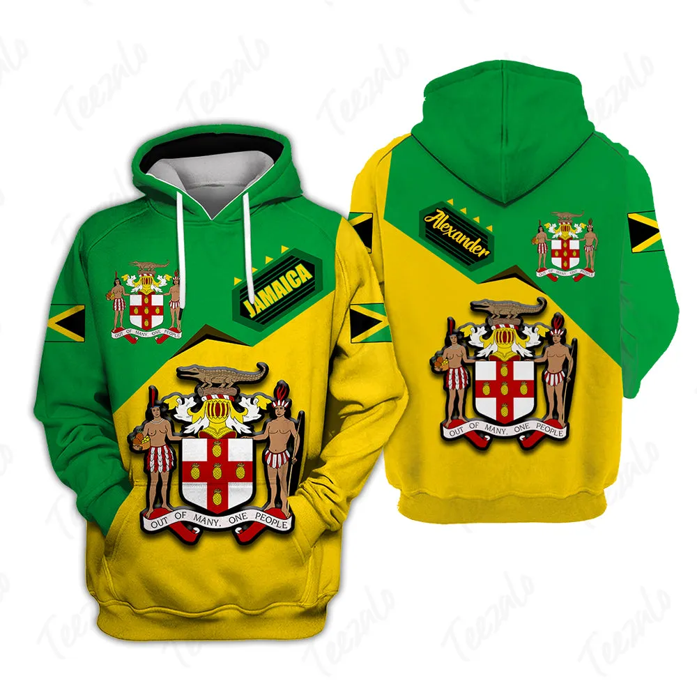 Jamaica Flag Cover 3D Personalized Hoodie With Jamaica Coat of Arms