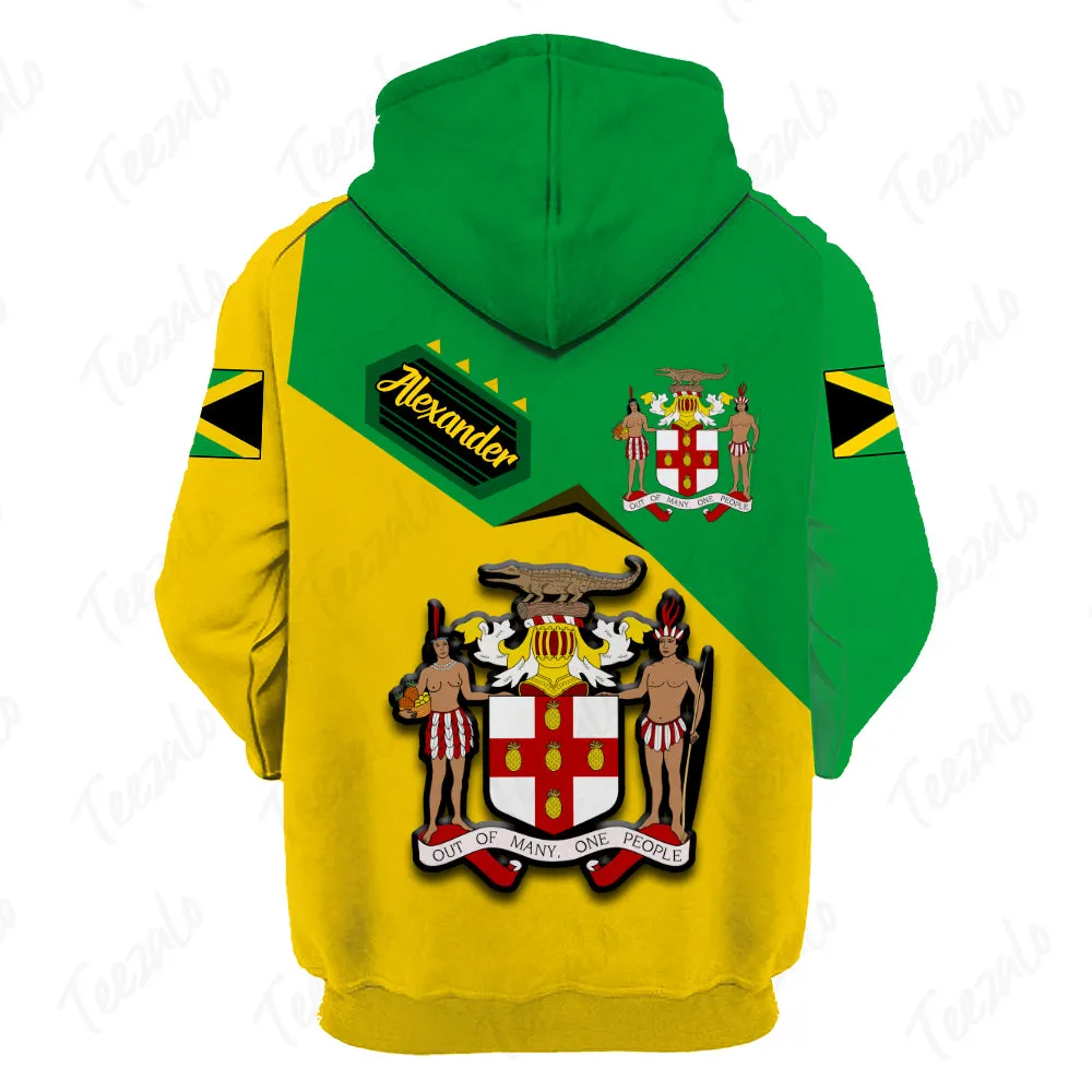 Jamaica Flag Cover 3D Personalized Hoodie With Jamaica Coat of Arms