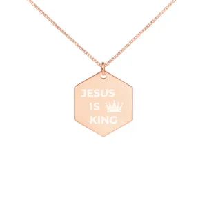 JESUS IS KING Engraved Silver Hexagon Necklace