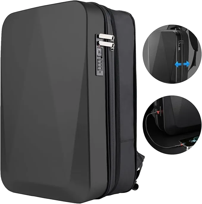JUMO CYLY Anti-Theft Hard Shell Laptop Backpack, Expandable Waterproof Computer Backpack with USB Charging Port