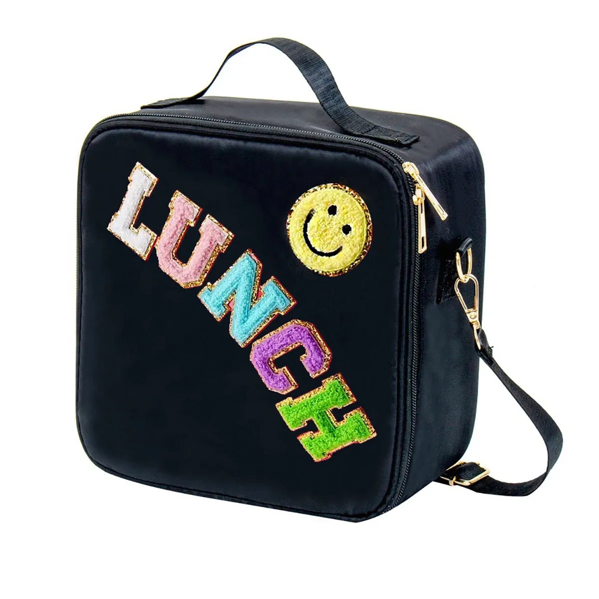 Kawaii Chenille Patch Insulated Lunch Bag 🎒✨ | Adjustable Strap Nylon Lunch Box for School & Picnics 🌈🥪