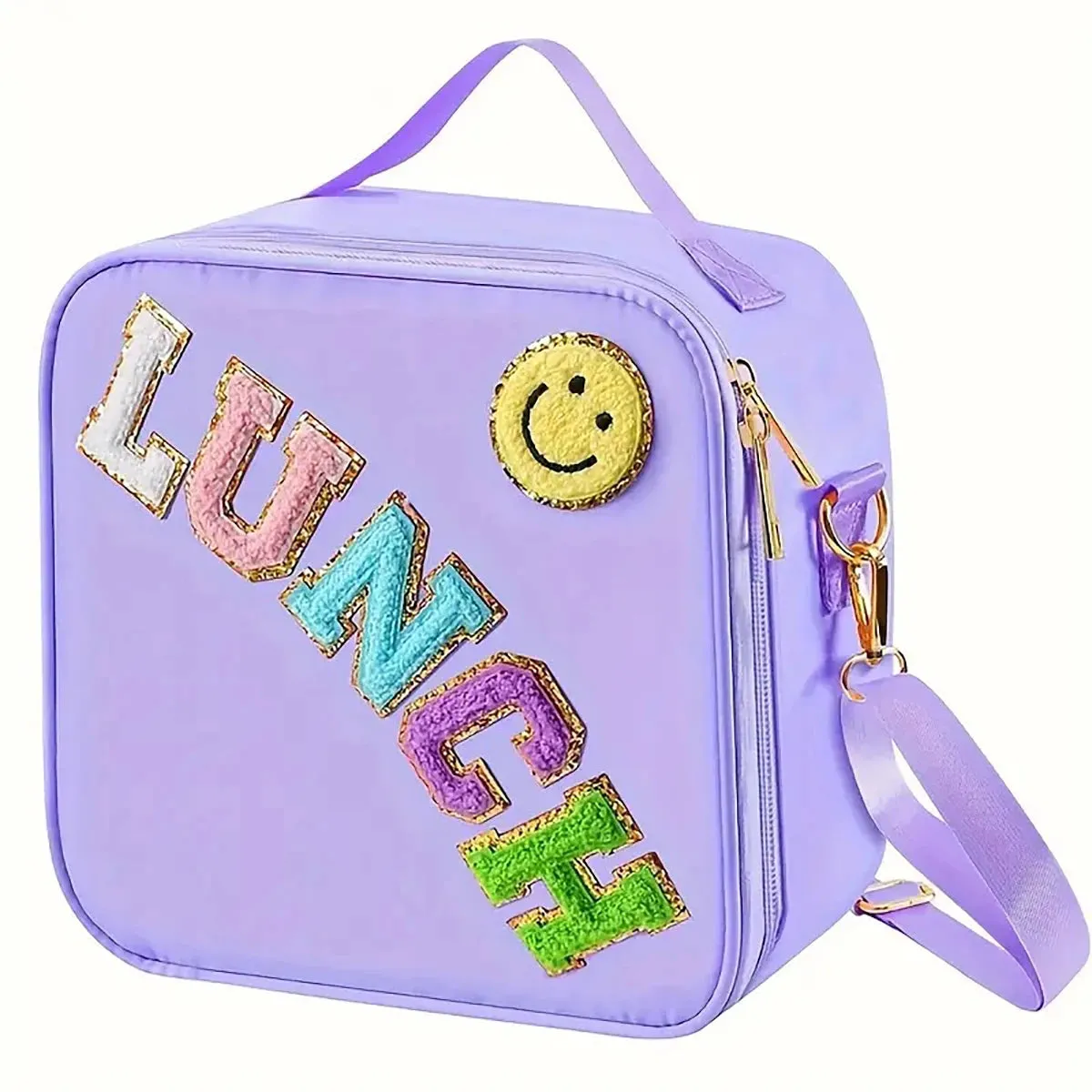 Kawaii Chenille Patch Insulated Lunch Bag 🎒✨ | Adjustable Strap Nylon Lunch Box for School & Picnics 🌈🥪