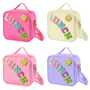 Kawaii Chenille Patch Insulated Lunch Bag 🎒✨ | Adjustable Strap Nylon Lunch Box for School & Picnics 🌈🥪
