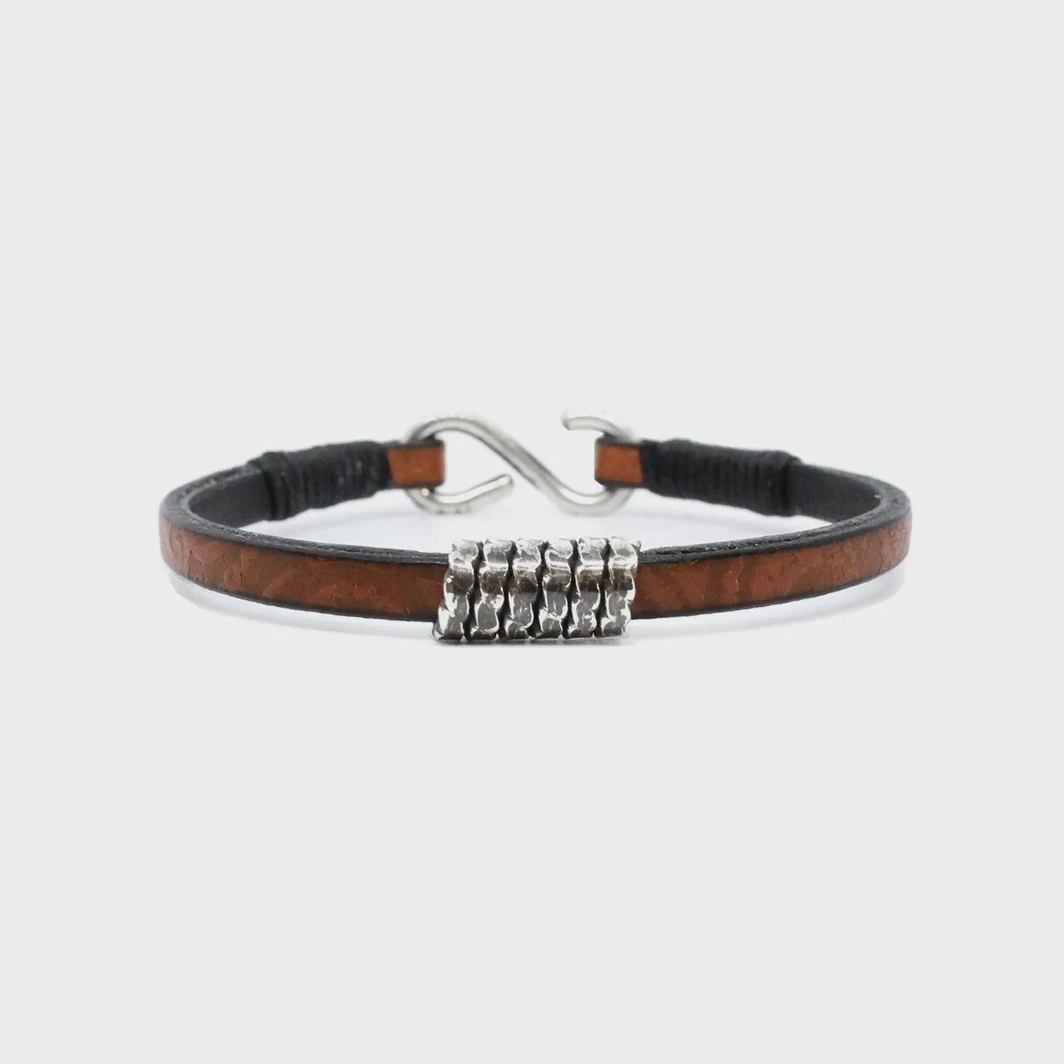 Kenton Michael Leather Bracelet with Sterling Silver Coil