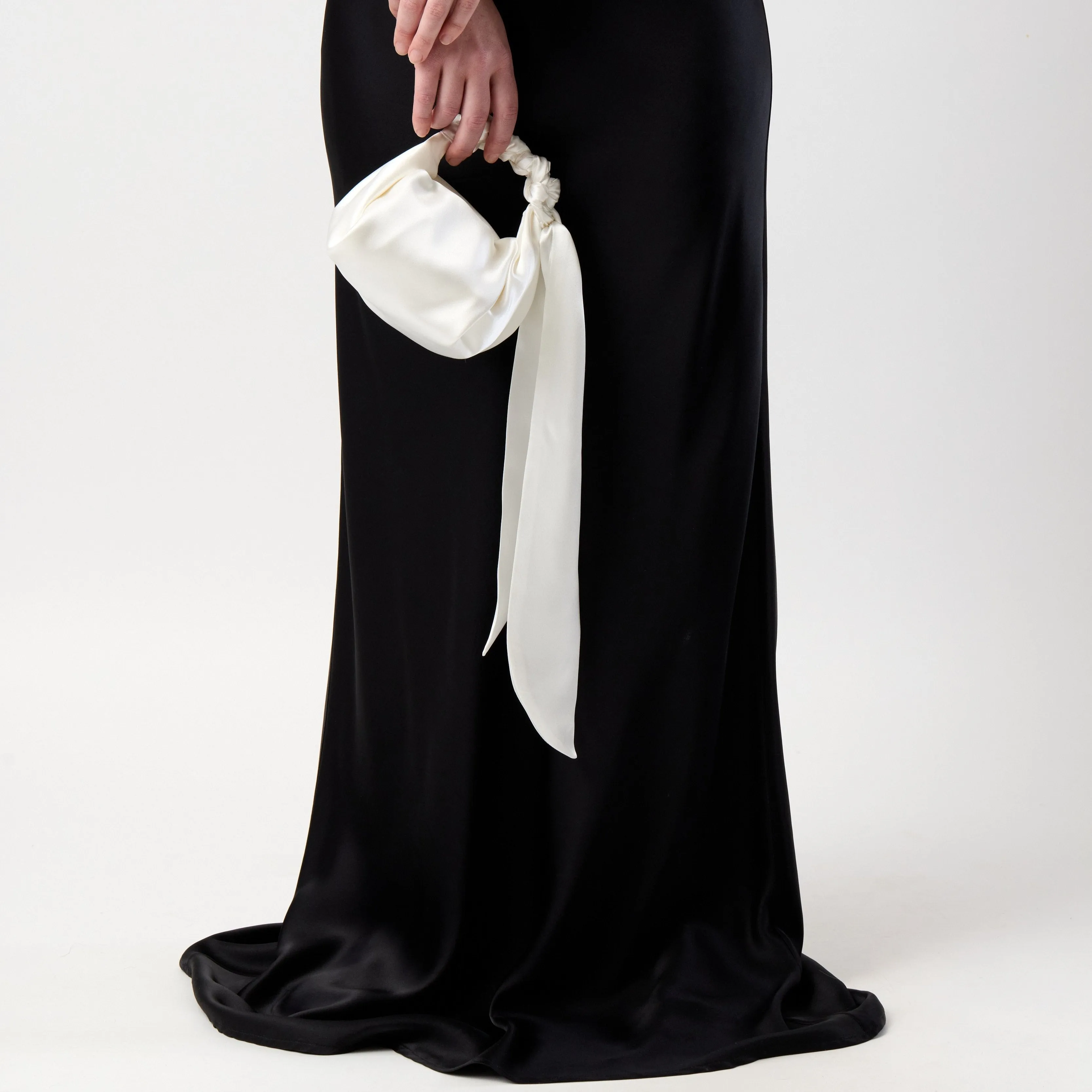 Knotted Handle Bag - Ivory or White Silk Satin
