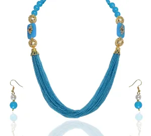 Latest Short Necklace Set Designs in Gold Finish Kundan Polki Pendent Pearls & Beads Necklace & Earrings