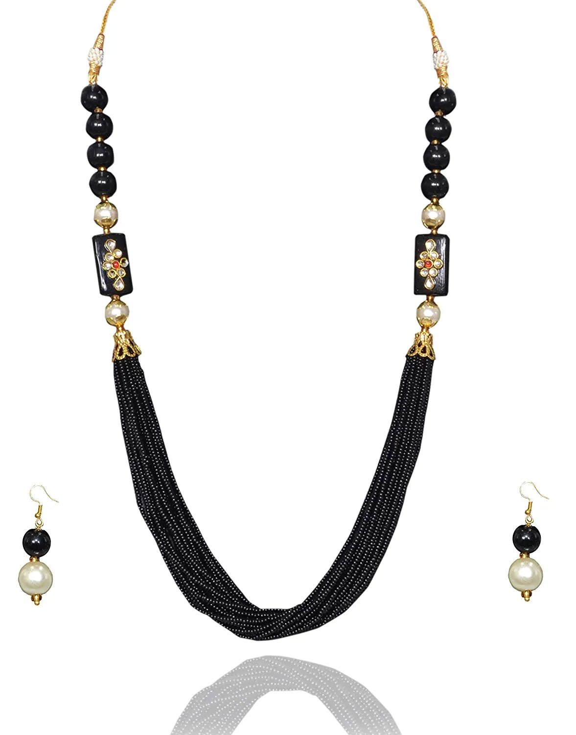 Latest Short Necklace Set Designs in Gold Finish Kundan Polki Pendent Pearls & Beads Necklace & Earrings