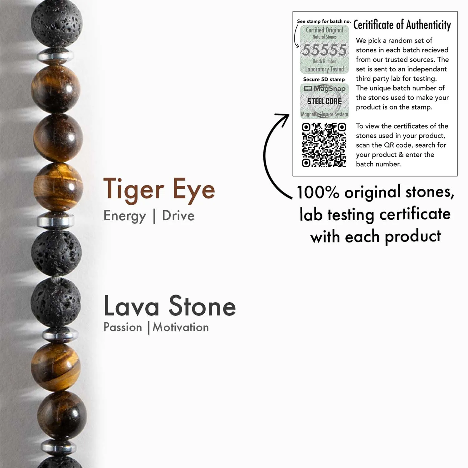 Lava and Tiger Eye Natural Stone Bracelet with MagSnap 2