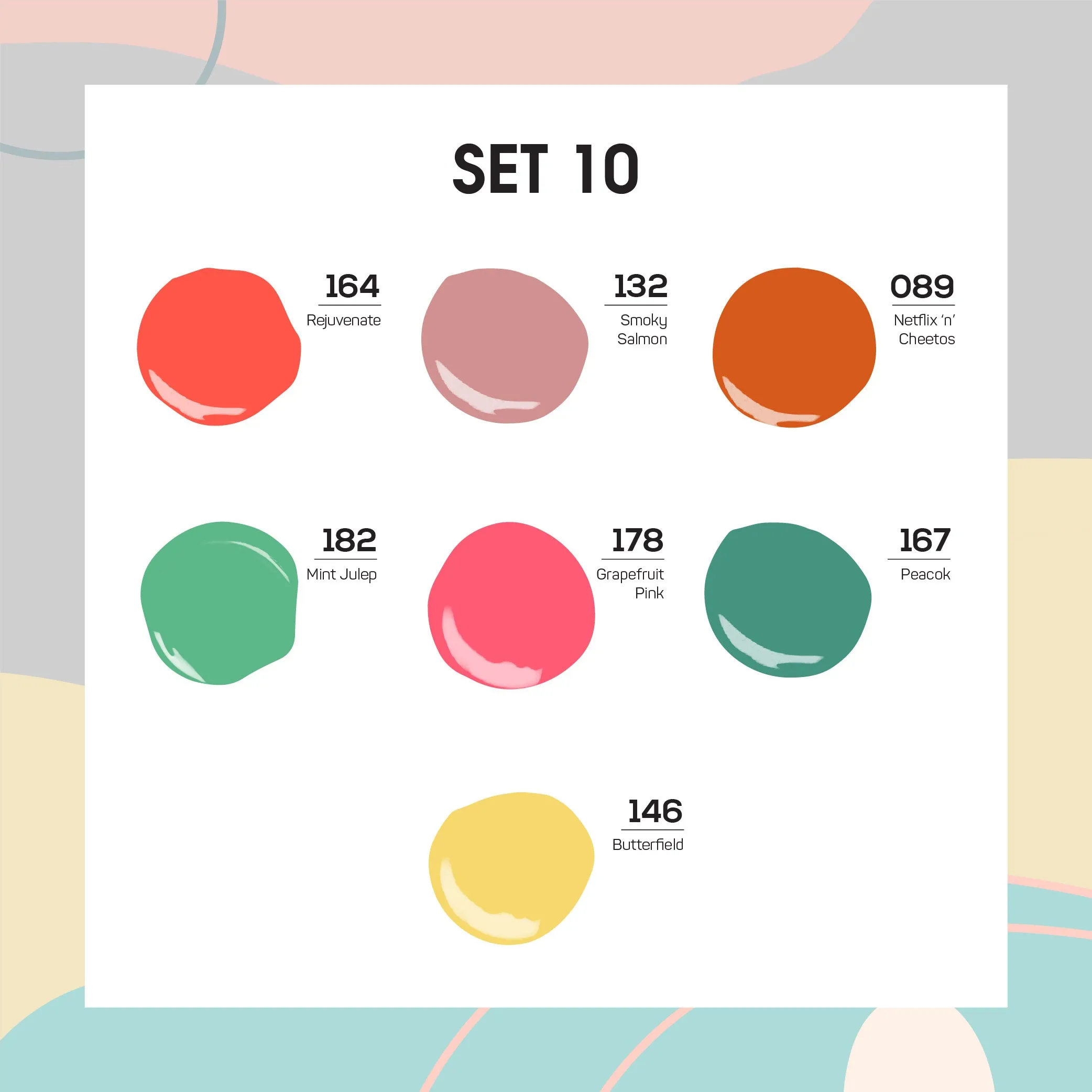 Lavis Holiday Collection: 7 Gel Polishes, 1 Base Gel, 1 Top Gel - Set 10 - 164; 132; 089; 182; 178; 167; 146   BT