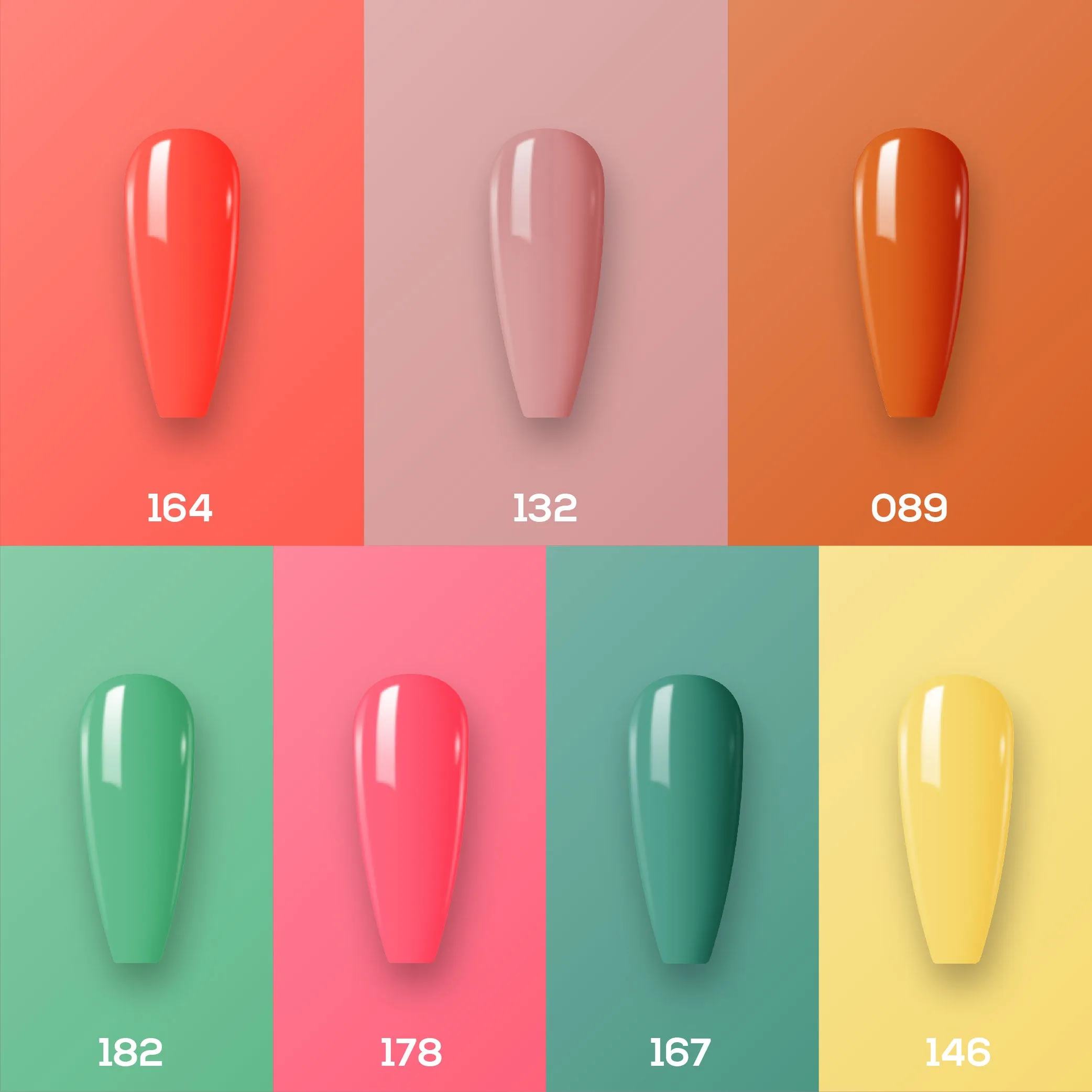 Lavis Holiday Collection: 7 Gel Polishes, 1 Base Gel, 1 Top Gel - Set 10 - 164; 132; 089; 182; 178; 167; 146   BT