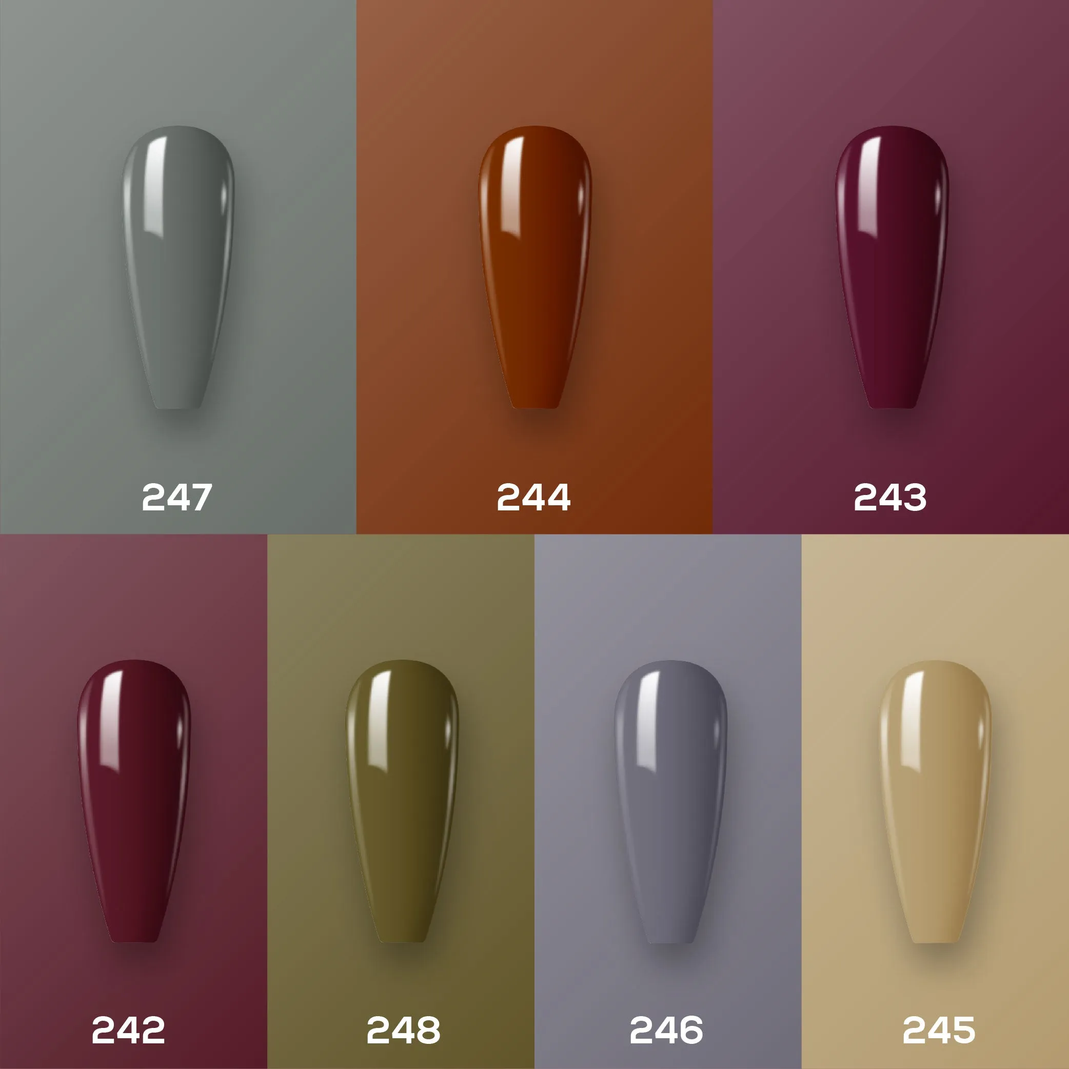 Lavis Holiday Collection: 7 Gel Polishes, 1 Base Gel, 1 Top Gel - Set 16 - 247, 244, 243, 242, 248, 246, 245   BT