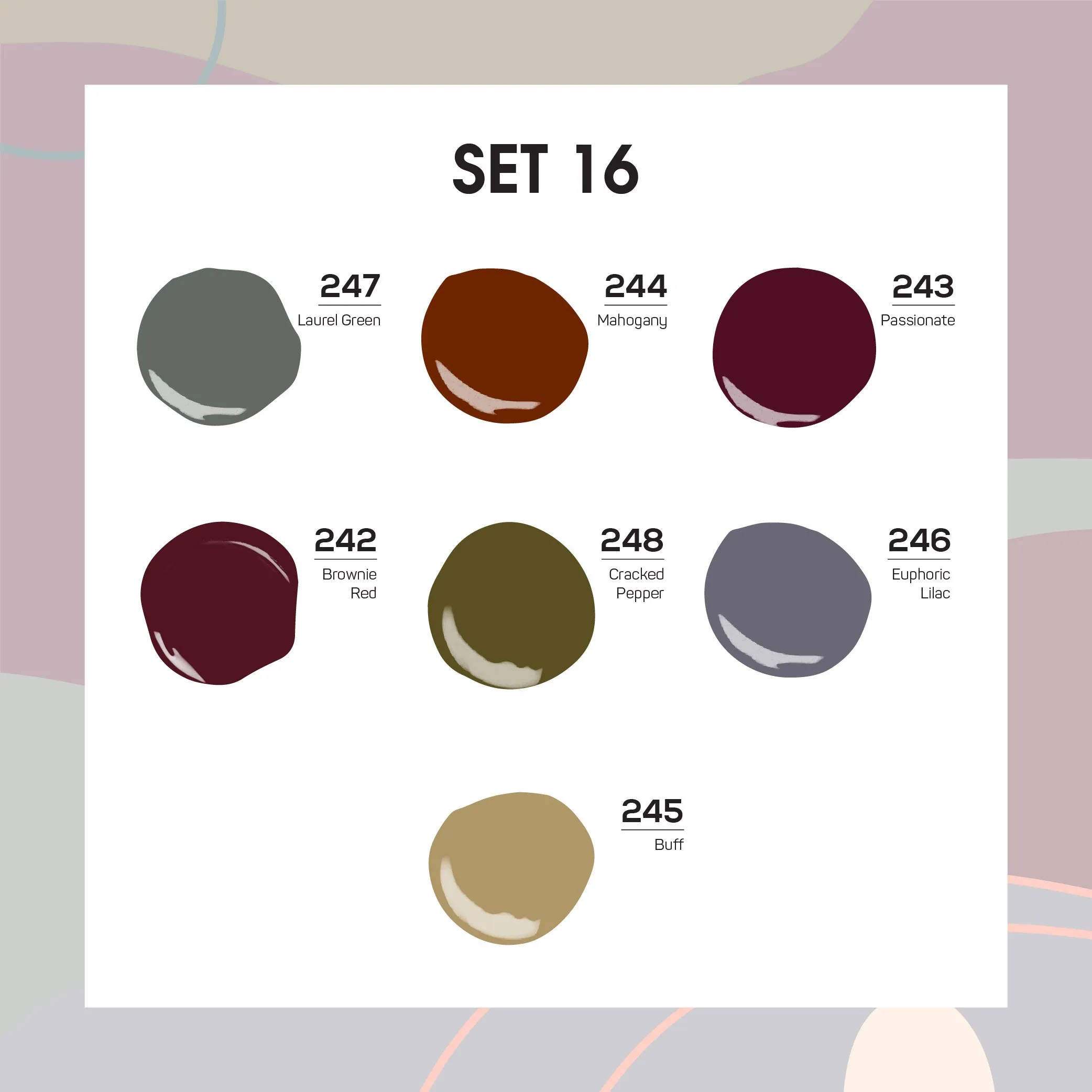 Lavis Holiday Collection: 7 Gel Polishes, 1 Base Gel, 1 Top Gel - Set 16 - 247, 244, 243, 242, 248, 246, 245   BT