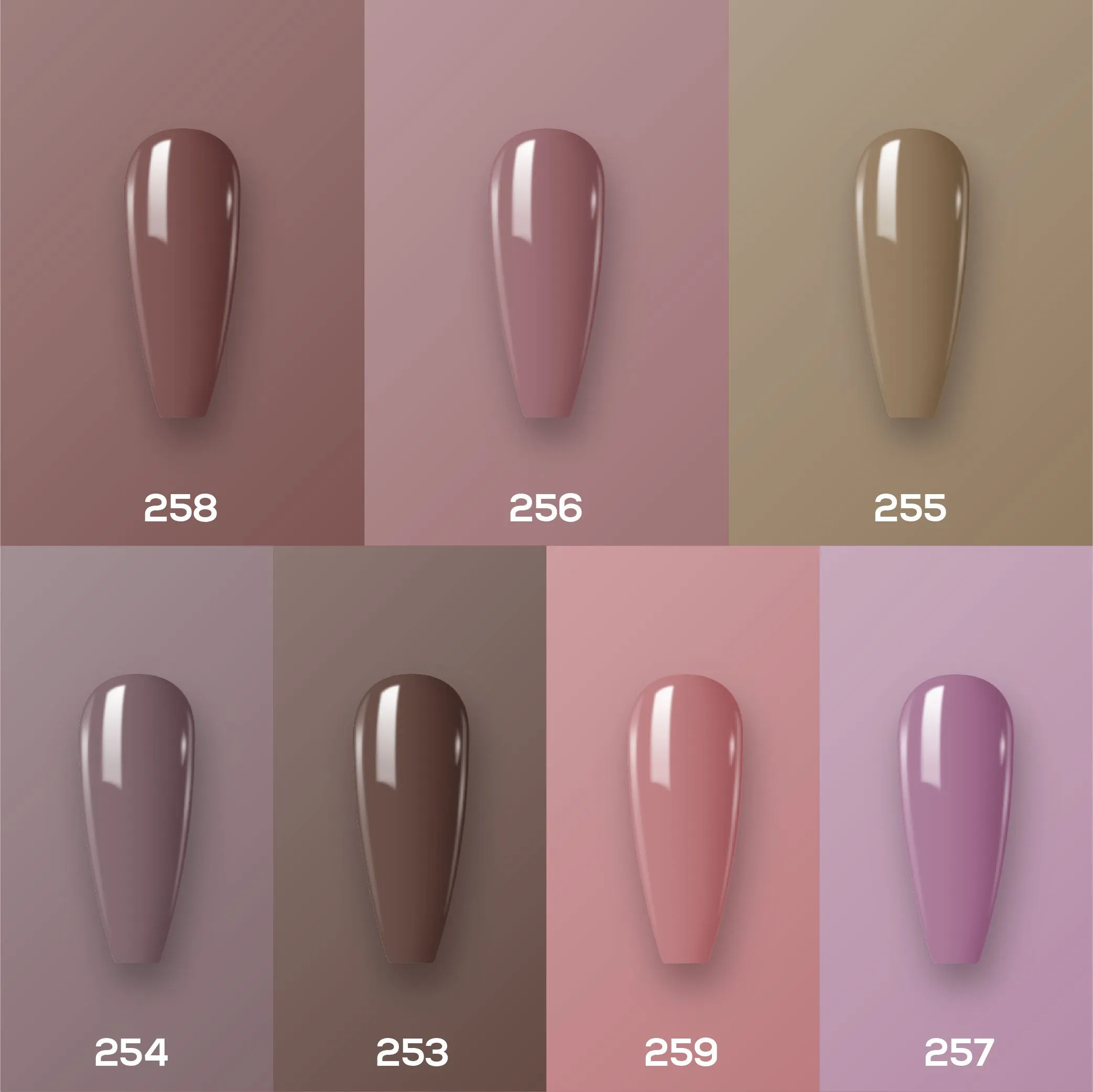 Lavis Holiday Collection: 7 Gel Polishes, 1 Base Gel, 1 Top Gel - Set 17 - 258, 256, 255, 254, 253, 259, 257   BT