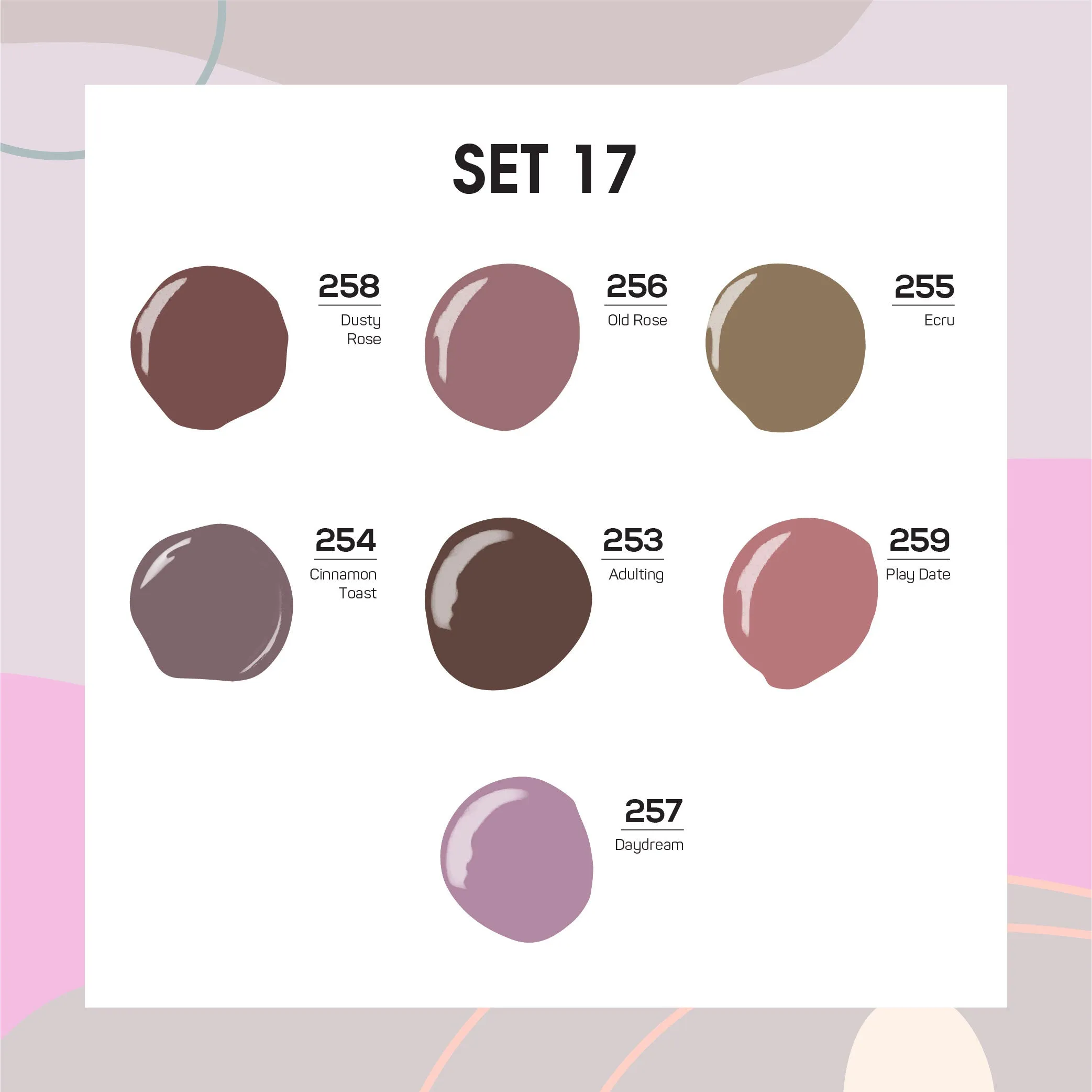 Lavis Holiday Collection: 7 Gel Polishes, 1 Base Gel, 1 Top Gel - Set 17 - 258, 256, 255, 254, 253, 259, 257   BT