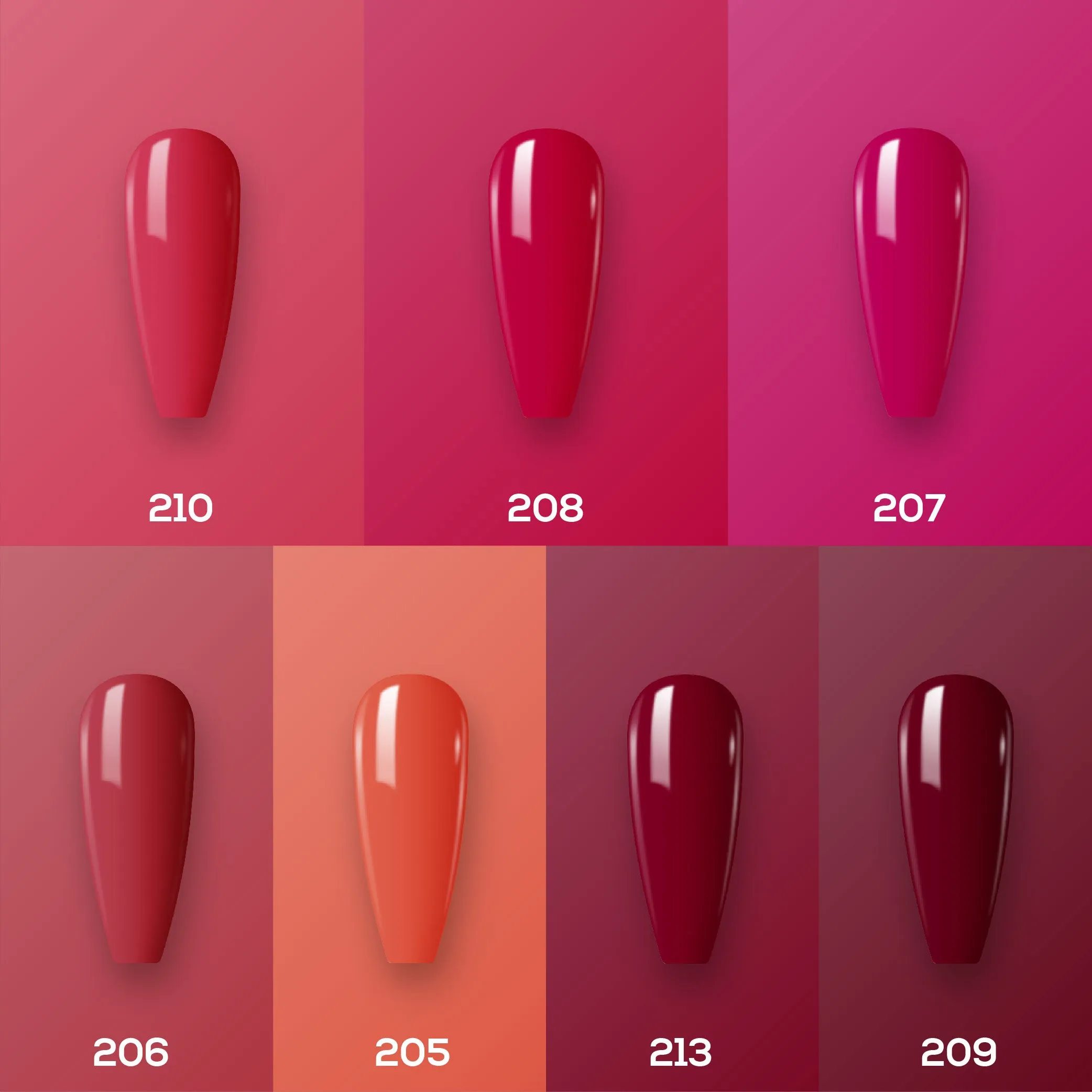 Lavis Holiday Collection: 7 Gel Polishes, 1 Base Gel, 1 Top Gel - Set 22 - 210, 208, 207, 206, 205, 213, 209   BT