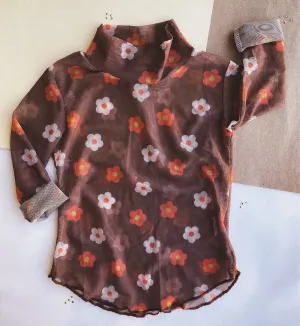 layering mesh top - brown floral